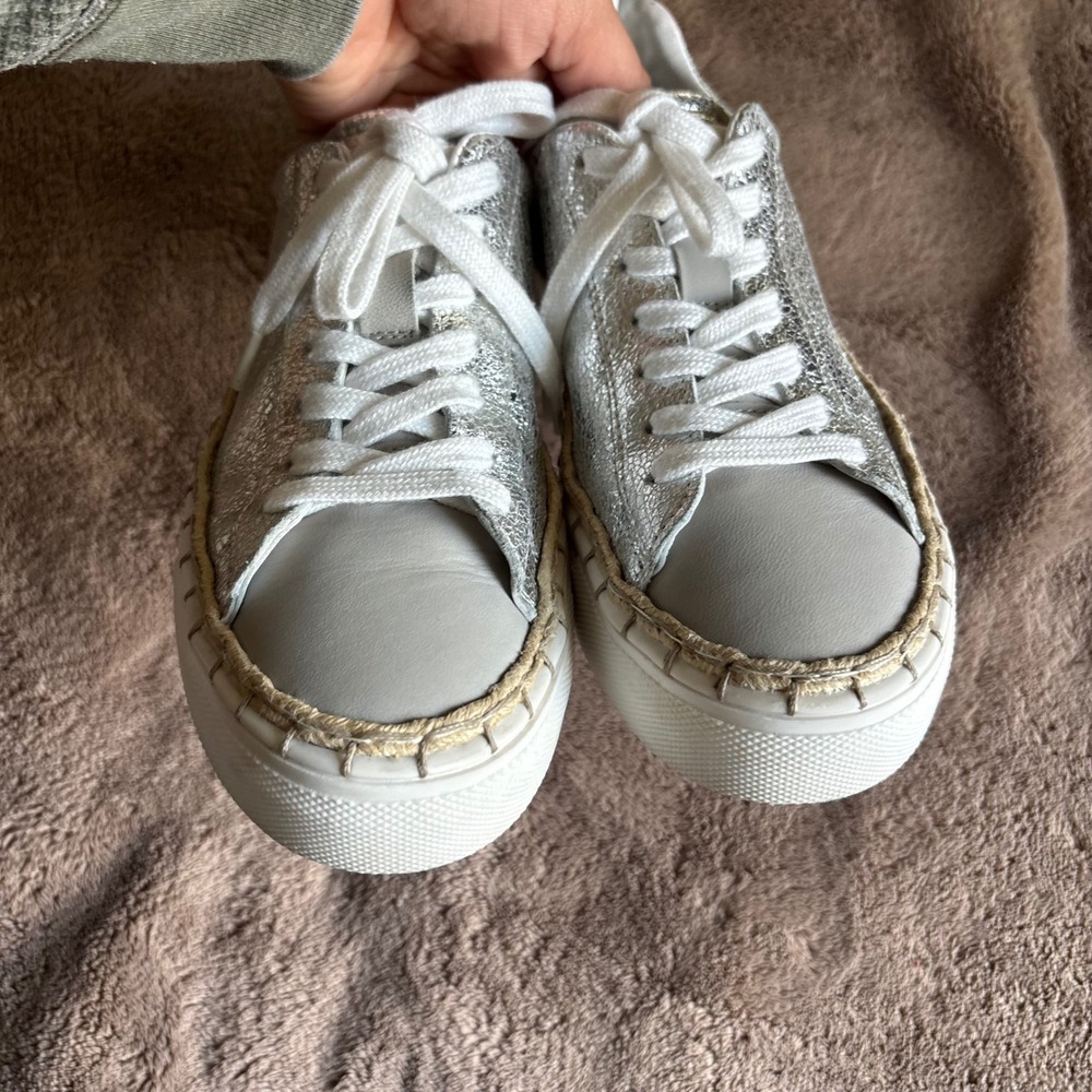 Free People Silver Metallic Leather Espadrille Platform Sneakers 0004783487 6 - Picture 5 of 8